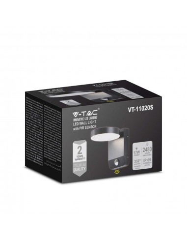 2956-Lampada LED da Muro Rotonda  LM/W con Sensore Colore Nero  -2