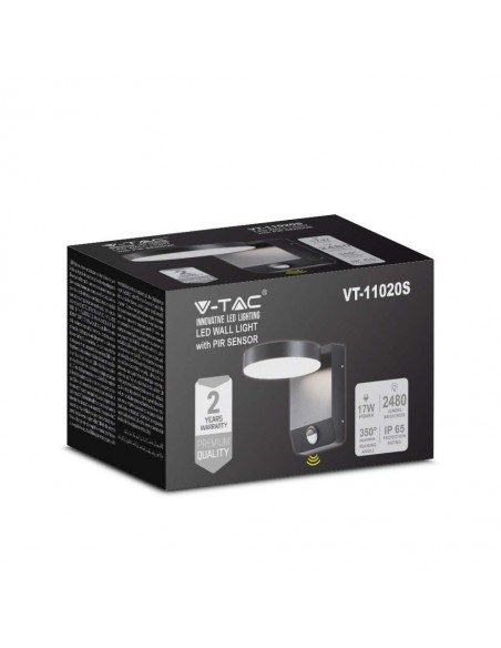 2956-Lampada LED da Muro Rotonda  LM/W con Sensore Colore Nero  -2