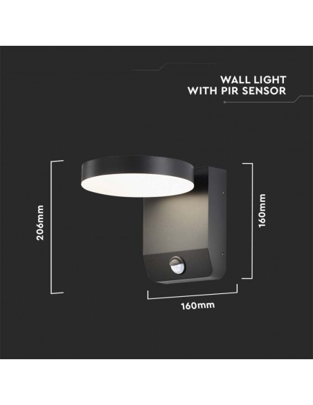 2956-Lampada LED da Muro Rotonda  LM/W con Sensore Colore Nero  -3
