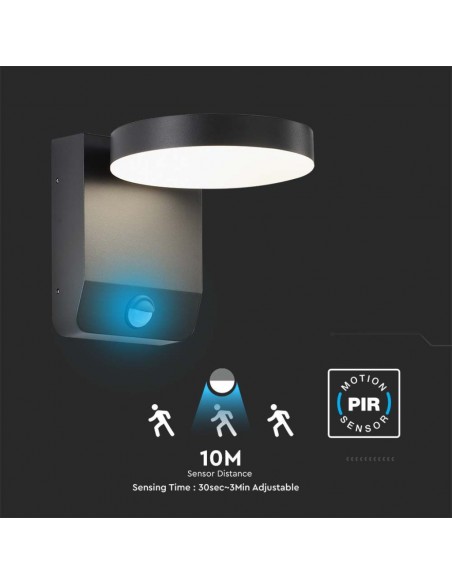 2956-Lampada LED da Muro Rotonda  LM/W con Sensore Colore Nero  -7