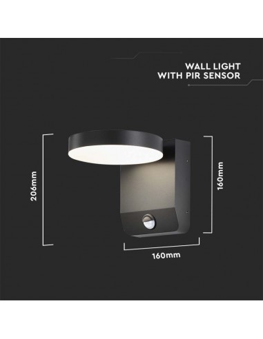 2957-Lampada LED da Muro Rotonda  LM/W con Sensore Colore Nero  -3