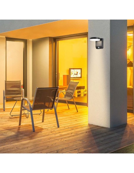 2957-Lampada LED da Muro Rotonda  LM/W con Sensore Colore Nero  -4