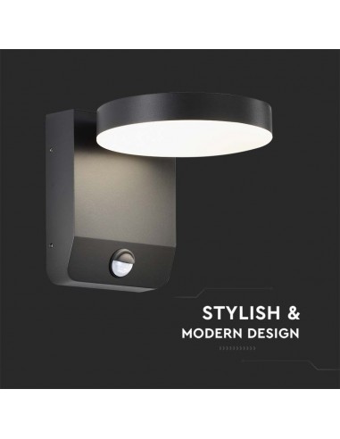 2957-Lampada LED da Muro Rotonda  LM/W con Sensore Colore Nero  -6