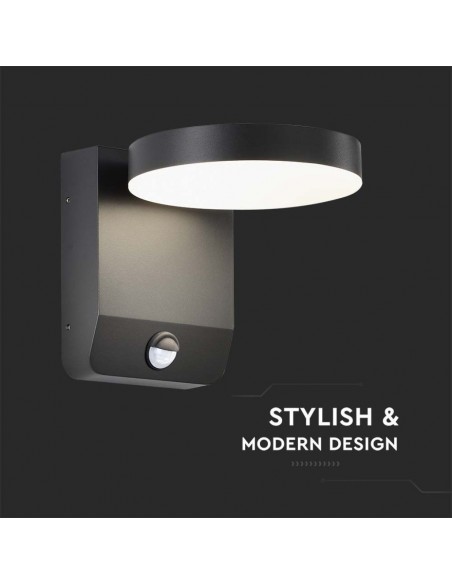 2957-Lampada LED da Muro Rotonda  LM/W con Sensore Colore Nero  -6
