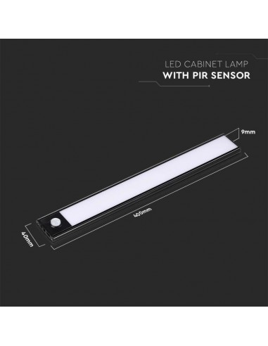 2963-Lampada LED da Armadio ricaricabile USB  Sensore PIR Colore Nero cm  IP-3