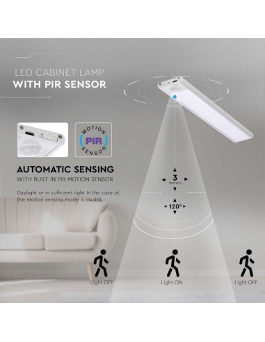 2965-Lampada LED da armadio ricaricabile Micro-USB  Sensore PIR Colore Argento cm  IP-6