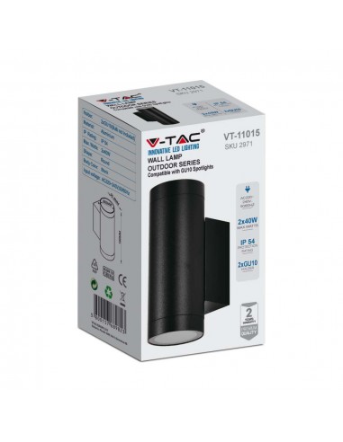 2971-Portafaretto LED Doppio da Muro Rotondo xGU e GU MR Colore Nero Opaco IP-2