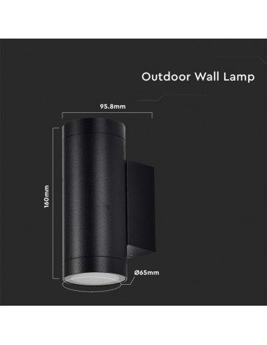 2971-Portafaretto LED Doppio da Muro Rotondo xGU e GU MR Colore Nero Opaco IP-3