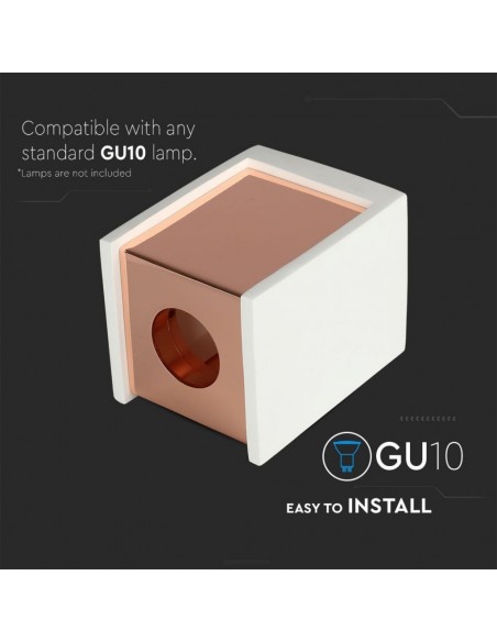 3115-Portafaretto LED Montaggio a Plafone Quadrato GU Corpo in Gesso Base Rosa Dorato-7
