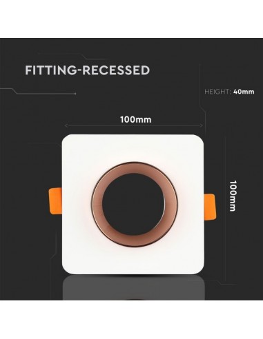 3117-Portafaretto LED da Incasso Quadrato GU e GU MR Corpo in Gesso Bianco e Metallo Rosa Dorato-3