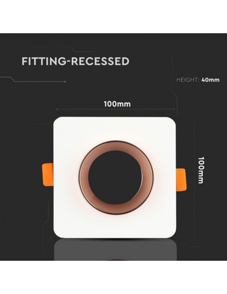 3117-Portafaretto LED da Incasso Quadrato GU e GU MR Corpo in Gesso Bianco e Metallo Rosa Dorato-3