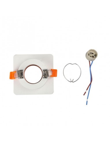 3117-Portafaretto LED da Incasso Quadrato GU e GU MR Corpo in Gesso Bianco e Metallo Rosa Dorato-7