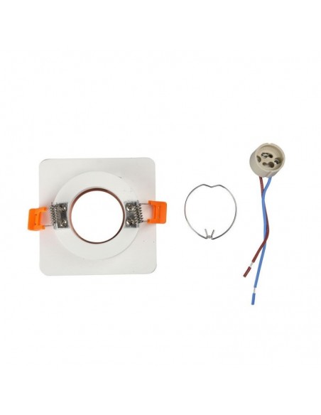 3117-Portafaretto LED da Incasso Quadrato GU e GU MR Corpo in Gesso Bianco e Metallo Rosa Dorato-7