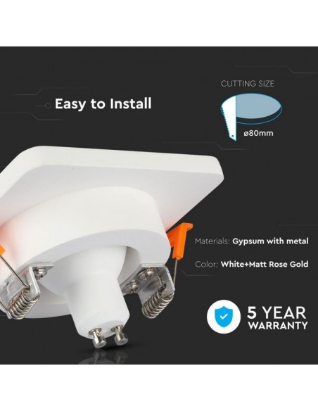 Portafaretto LED da Incasso Quadrato GU10 e GU5.3 (MR16) Corpo in Gesso Bianco e Metallo Rosa Dorato