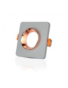 3118-Portafaretto LED da Incasso GU Corpo in Gesso Quadrato Colore Grigio con Finitura Oro Rosa-1