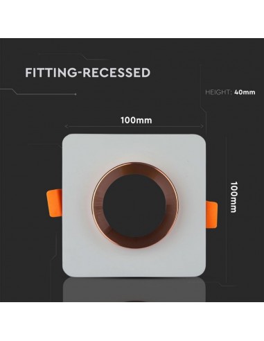 3118-Portafaretto LED da Incasso GU Corpo in Gesso Quadrato Colore Grigio con Finitura Oro Rosa-3