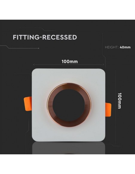 3118-Portafaretto LED da Incasso GU Corpo in Gesso Quadrato Colore Grigio con Finitura Oro Rosa-3