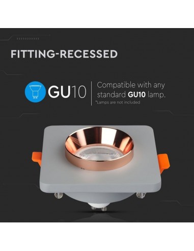 3118-Portafaretto LED da Incasso GU Corpo in Gesso Quadrato Colore Grigio con Finitura Oro Rosa-5