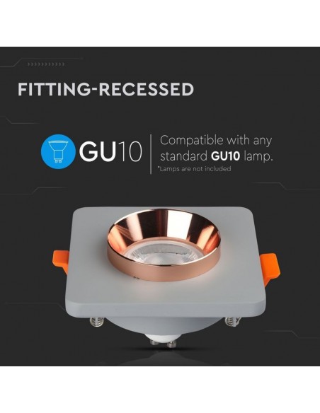 3118-Portafaretto LED da Incasso GU Corpo in Gesso Quadrato Colore Grigio con Finitura Oro Rosa-5