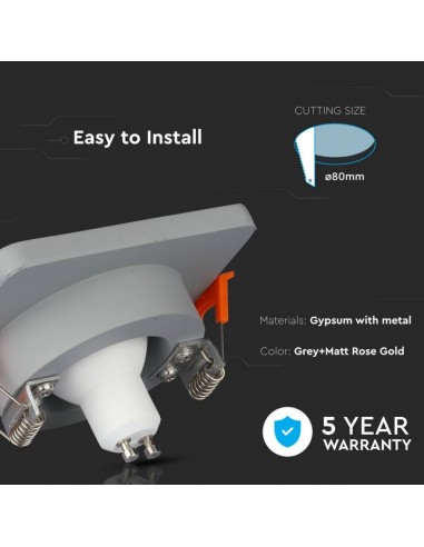 3118-Portafaretto LED da Incasso GU Corpo in Gesso Quadrato Colore Grigio con Finitura Oro Rosa-6