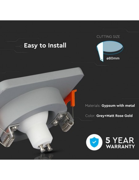 3118-Portafaretto LED da Incasso GU Corpo in Gesso Quadrato Colore Grigio con Finitura Oro Rosa-6