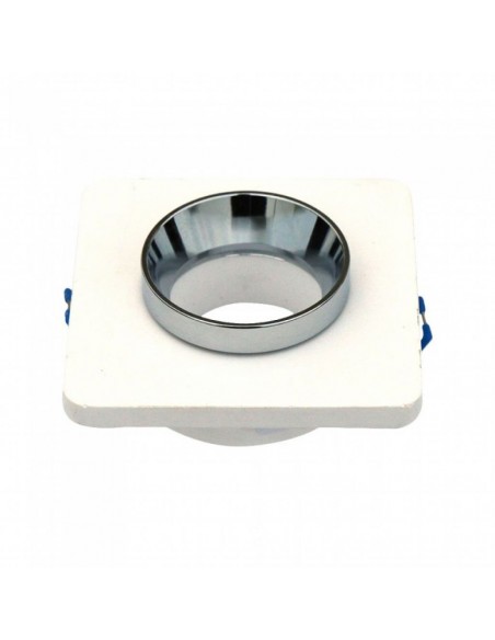 3119-Portafaretto LED da Incasso Quadrato GU e GU MR Corpo in Gesso Bianco con e Metallo Cromato-1