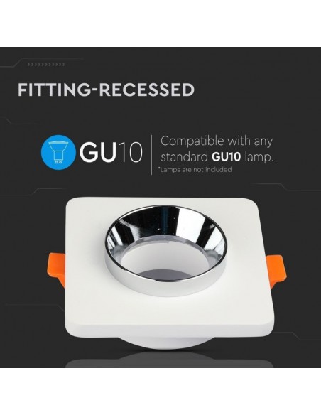 3119-Portafaretto LED da Incasso Quadrato GU e GU MR Corpo in Gesso Bianco con e Metallo Cromato-5
