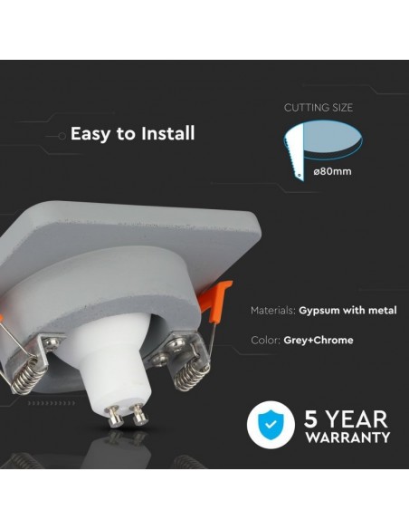 3120-Portafaretto LED da Incasso GU Corpo in Gesso Quadrato Colore Grigio con Finitura Cromata-7