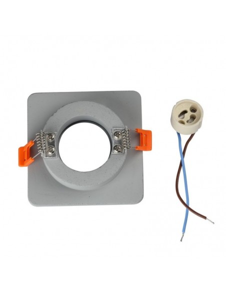 Portafaretto LED da Incasso GU10 Corpo in Gesso Quadrato Grigio con Finitura Cromata