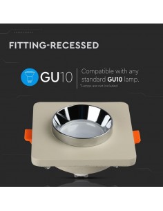 3122-Portafaretto LED da Incasso GU Corpo in Gesso Quadrato Colore Bianco con Finitura Cromata-1 2