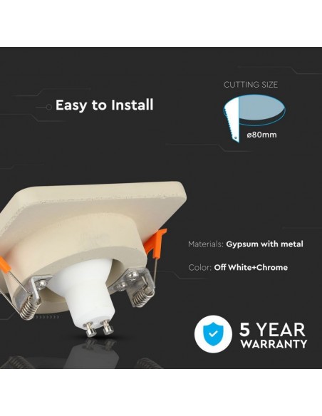 3122-Portafaretto LED da Incasso GU Corpo in Gesso Quadrato Colore Bianco con Finitura Cromata-5