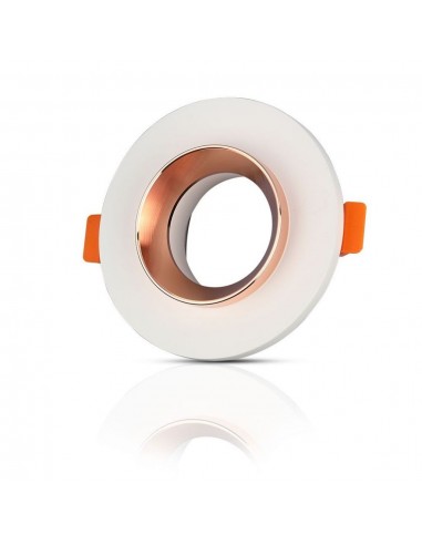 3123-Portafaretto LED da Incasso Rotondo GU e GU MR Corpo in Gesso Bianco e Metallo Rosa Dorato-1