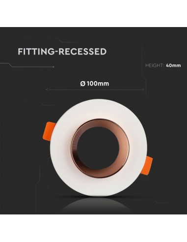 3123-Portafaretto LED da Incasso Rotondo GU e GU MR Corpo in Gesso Bianco e Metallo Rosa Dorato-3