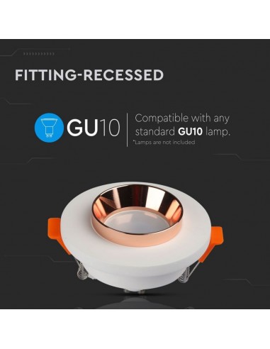 3123-Portafaretto LED da Incasso Rotondo GU e GU MR Corpo in Gesso Bianco e Metallo Rosa Dorato-5