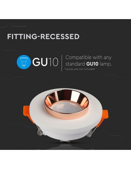 3123-Portafaretto LED da Incasso Rotondo GU e GU MR Corpo in Gesso Bianco e Metallo Rosa Dorato-5