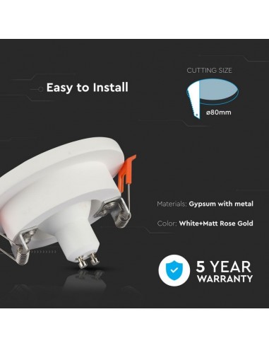 3123-Portafaretto LED da Incasso Rotondo GU e GU MR Corpo in Gesso Bianco e Metallo Rosa Dorato-6