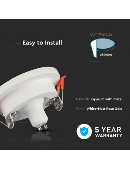 3123-Portafaretto LED da Incasso Rotondo GU e GU MR Corpo in Gesso Bianco e Metallo Rosa Dorato-6