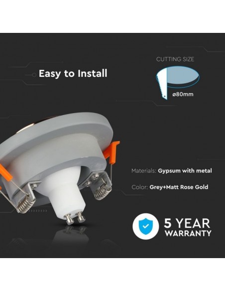 3124-Portafaretto LED da Incasso GU Corpo in Gesso Rotondo Colore Grigio con Finitura Oro Rosa-5