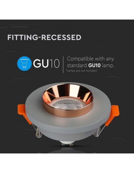3124-Portafaretto LED da Incasso GU Corpo in Gesso Rotondo Colore Grigio con Finitura Oro Rosa-7