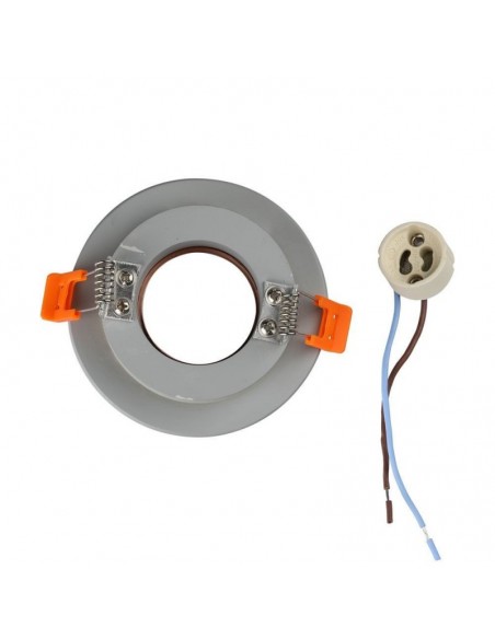 Portafaretto LED da Incasso GU10 Corpo in Gesso Rotondo Grigio con Finitura Oro Rosa