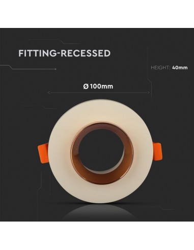 3125-Portafaretto LED da Incasso GU Corpo in Gesso Rotondo Colore Bianco con Finitura Oro Rosa-3