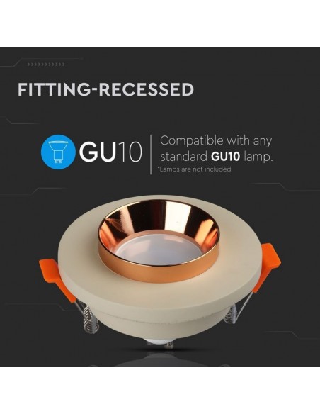 3125-Portafaretto LED da Incasso GU Corpo in Gesso Rotondo Colore Bianco con Finitura Oro Rosa-5