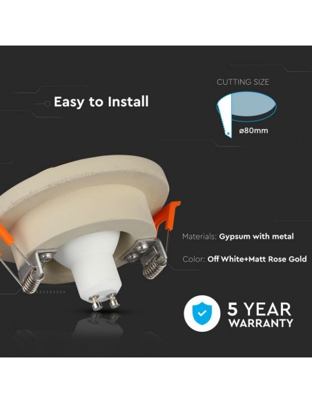3125-Portafaretto LED da Incasso GU Corpo in Gesso Rotondo Colore Bianco con Finitura Oro Rosa-6
