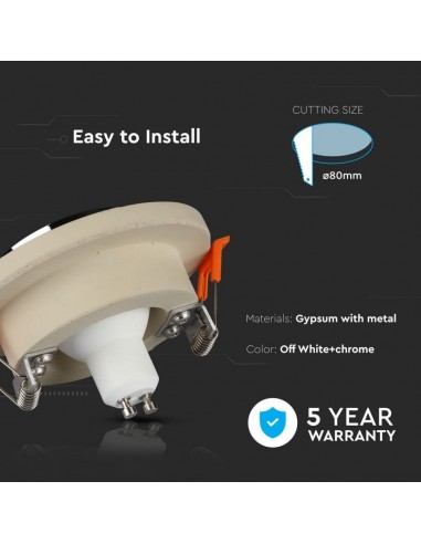 3126-Portafaretto LED da Incasso GU Corpo in Gesso Rotondo Colore Bianco con Finitura Cromata-6