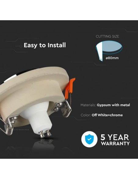 3126-Portafaretto LED da Incasso GU Corpo in Gesso Rotondo Colore Bianco con Finitura Cromata-6