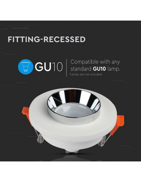 3127-Portafaretto LED da Incasso Rotondo GU e GU MR Corpo in Gesso Bianco e Metallo Cromato-4