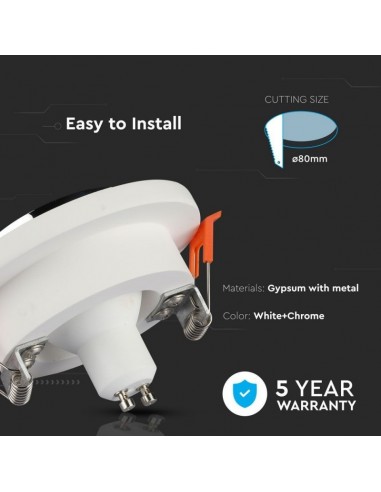 3127-Portafaretto LED da Incasso Rotondo GU e GU MR Corpo in Gesso Bianco e Metallo Cromato-5