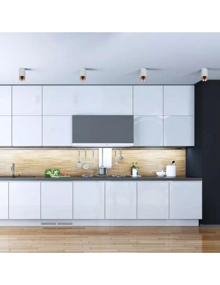 3137-Portafaretto LED Montaggio a Plafone Rotondo GU e GU MR Corpo in Gesso e Calcestruzzo Grigio e Metallo Rosa Dorato-3