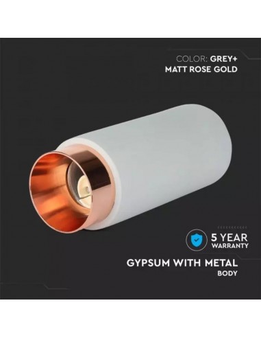 3137-Portafaretto LED Montaggio a Plafone Rotondo GU e GU MR Corpo in Gesso e Calcestruzzo Grigio e Metallo Rosa Dorato-5