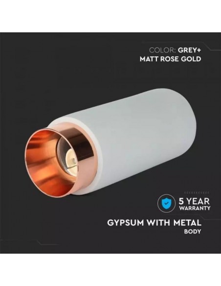 3137-Portafaretto LED Montaggio a Plafone Rotondo GU e GU MR Corpo in Gesso e Calcestruzzo Grigio e Metallo Rosa Dorato-5